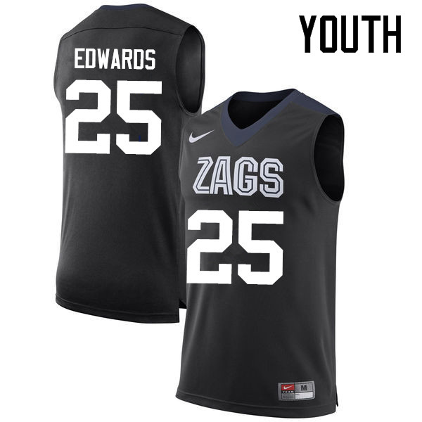 Youth #25 Ryan Edwards Gonzaga Bulldogs College Basketball Jerseys-Black - Click Image to Close
